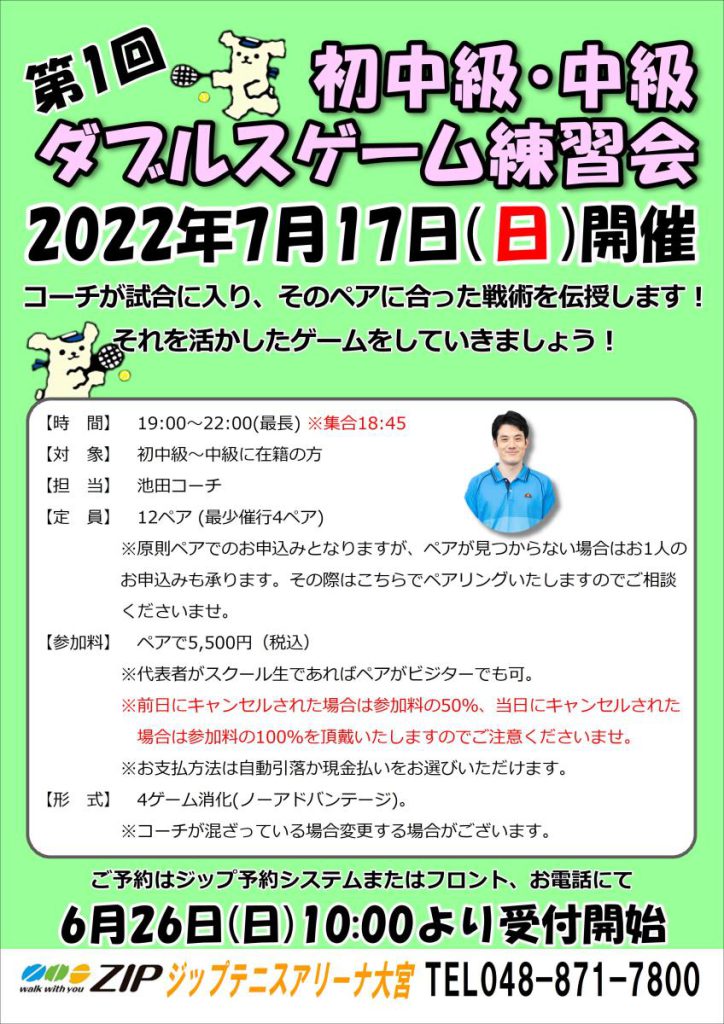 第1回初中級・中級ダブルスゲーム練習会　2022/7/17